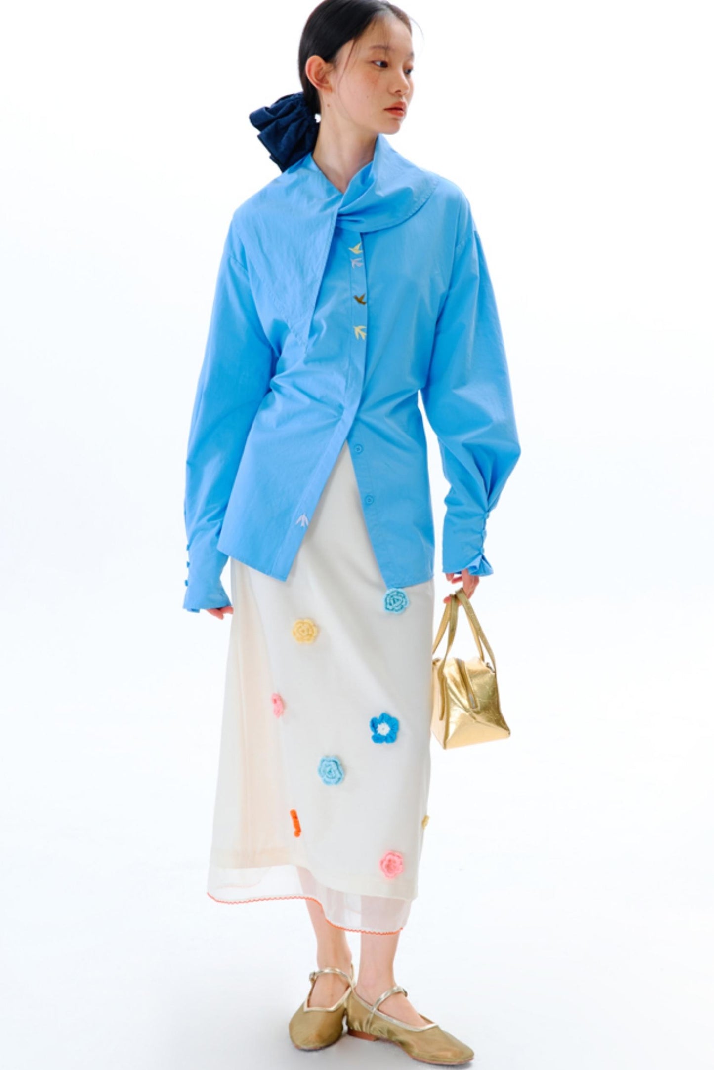 Hand Crochet Flower Organza Panel Skirt