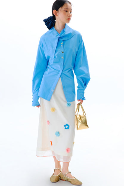 Hand Crochet Flower Organza Panel Skirt