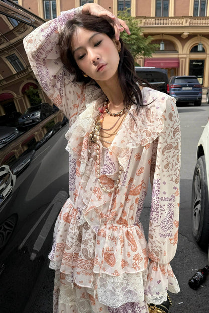 Cashew Flower Vintage Lace Dress Set-Up