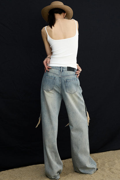 Washed Blue Wide-Leg Jeans