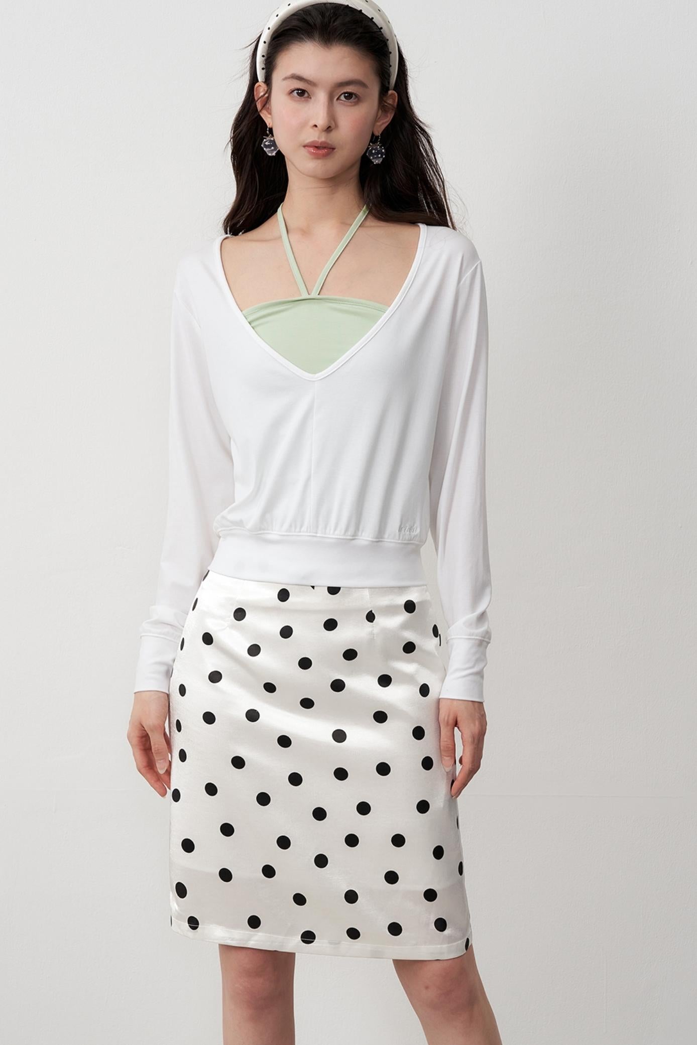 Layered Halterneck Long-Sleeved Tops