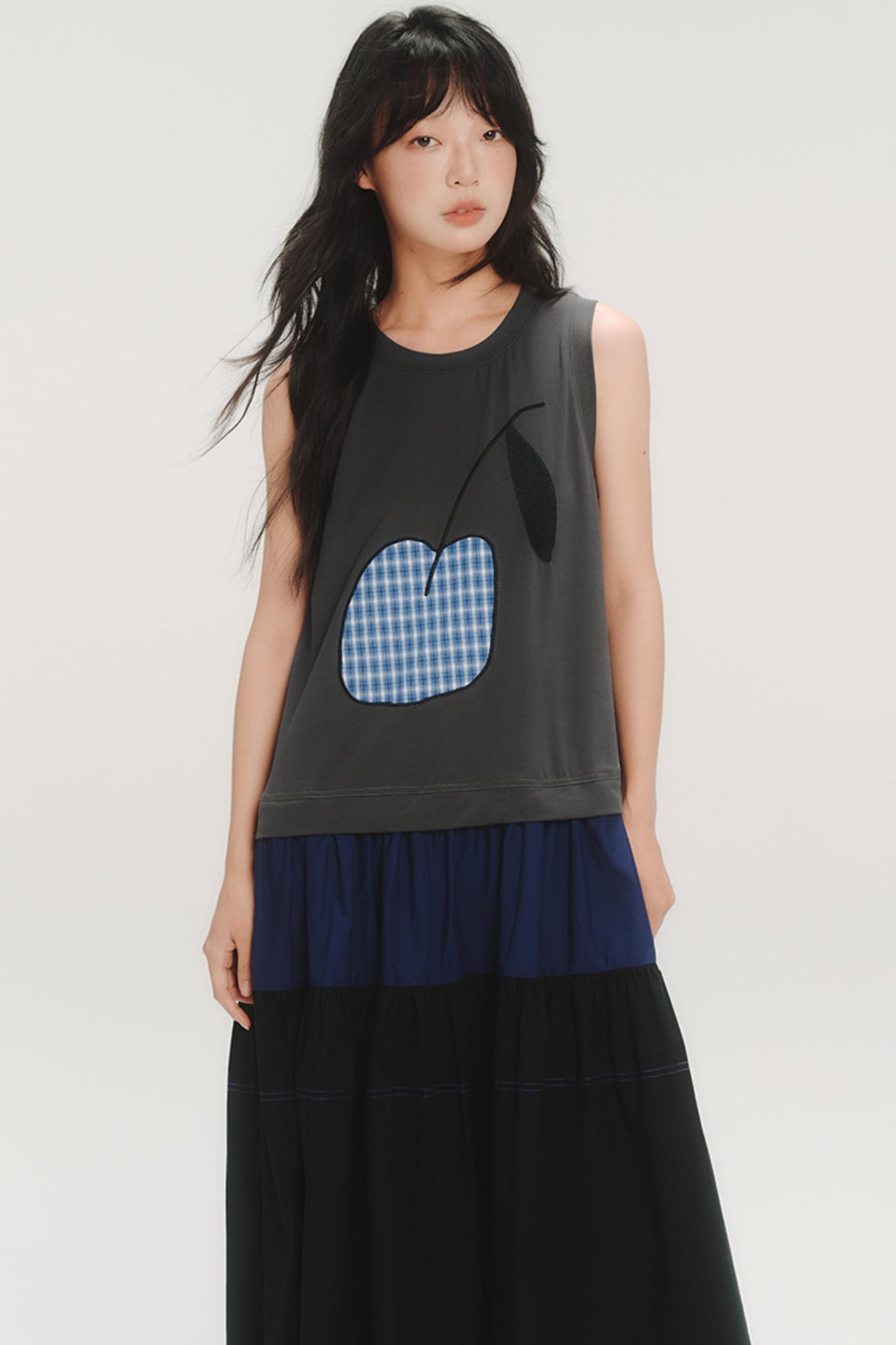 Cherry Applique Long Vest Dress