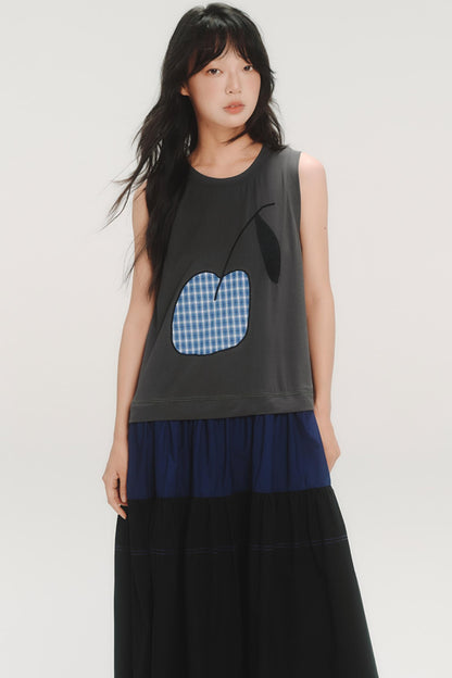 Cherry Applique Long Vest Dress