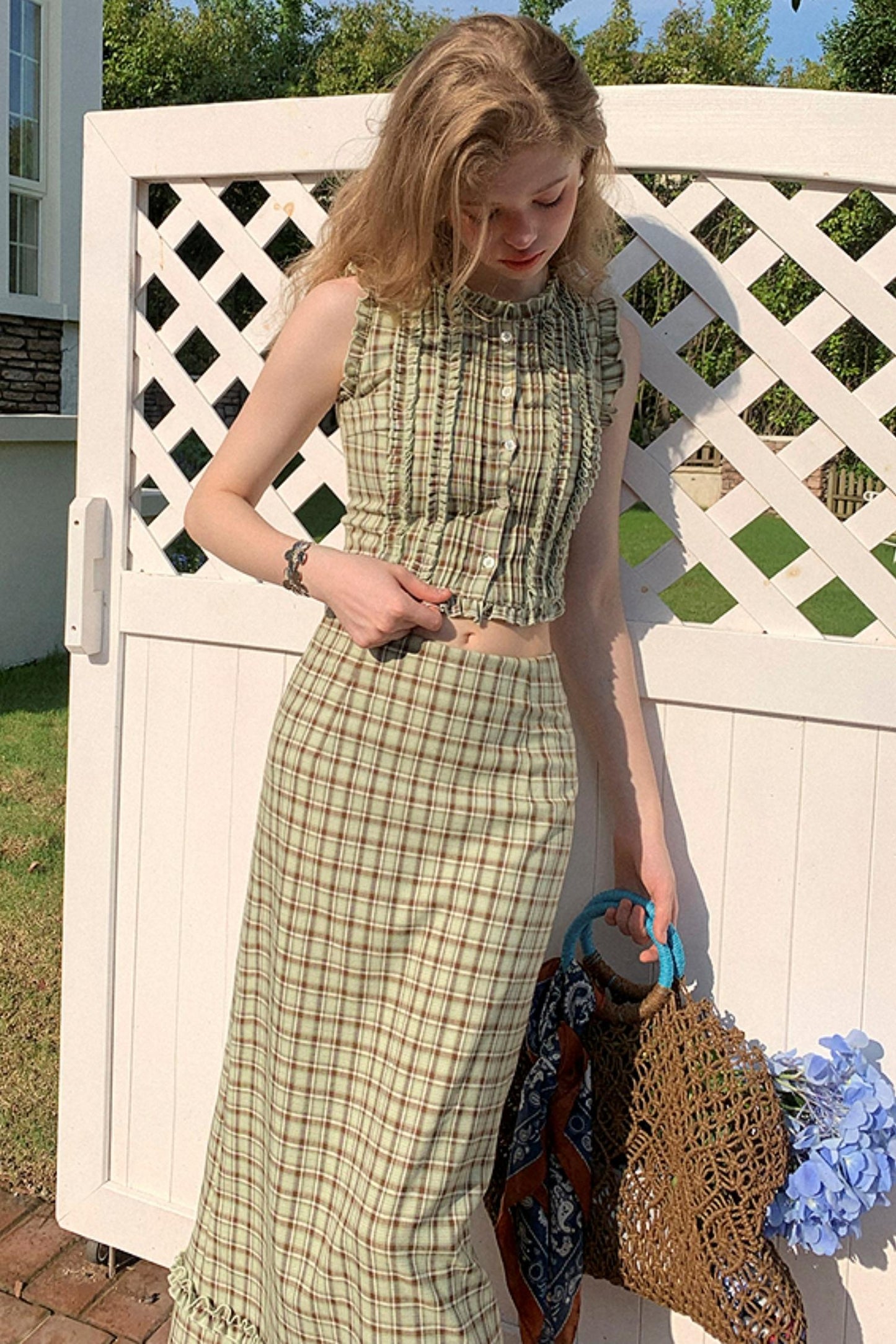 Checked Lace Top & Skirt Set-Up