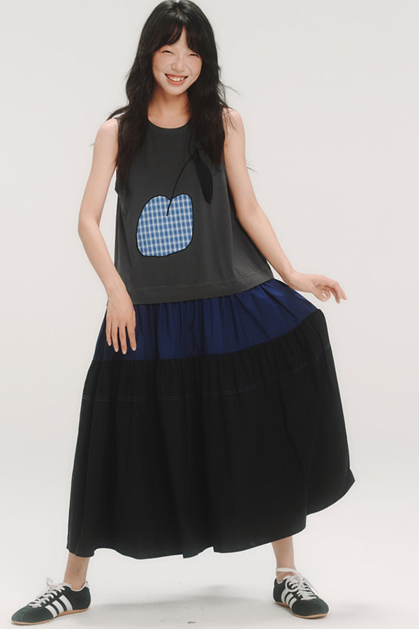 Cherry Applique Long Vest Dress