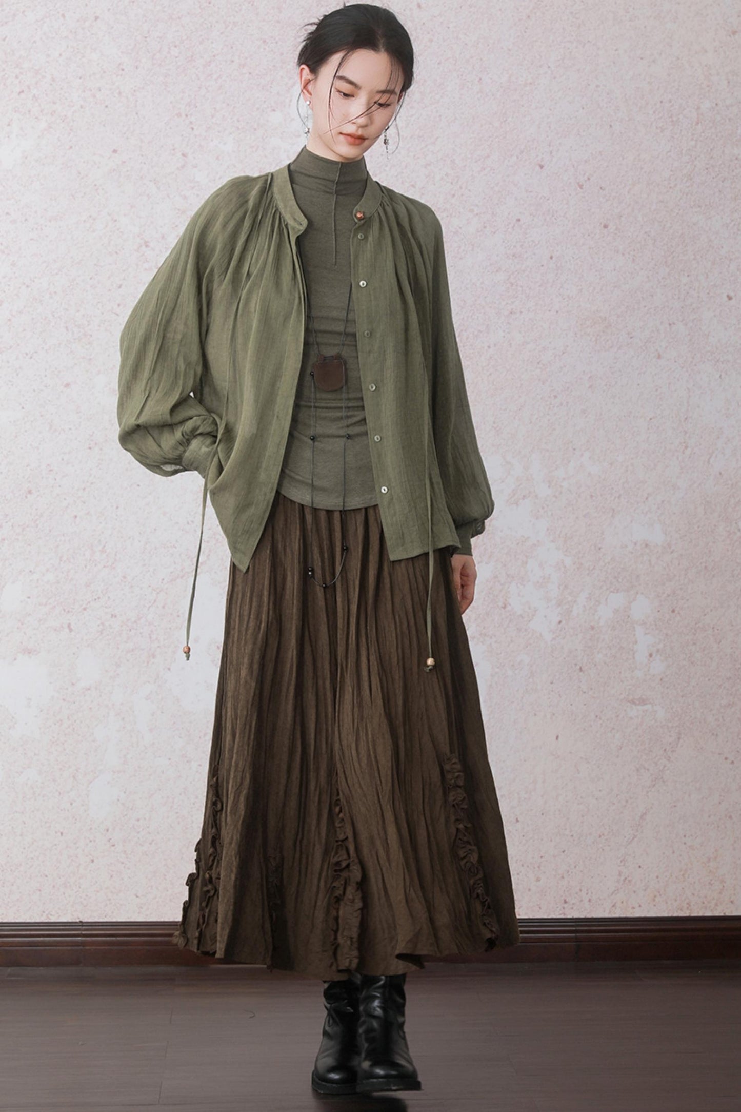 Autumn Brick Brown Fleece A-Line Skirt