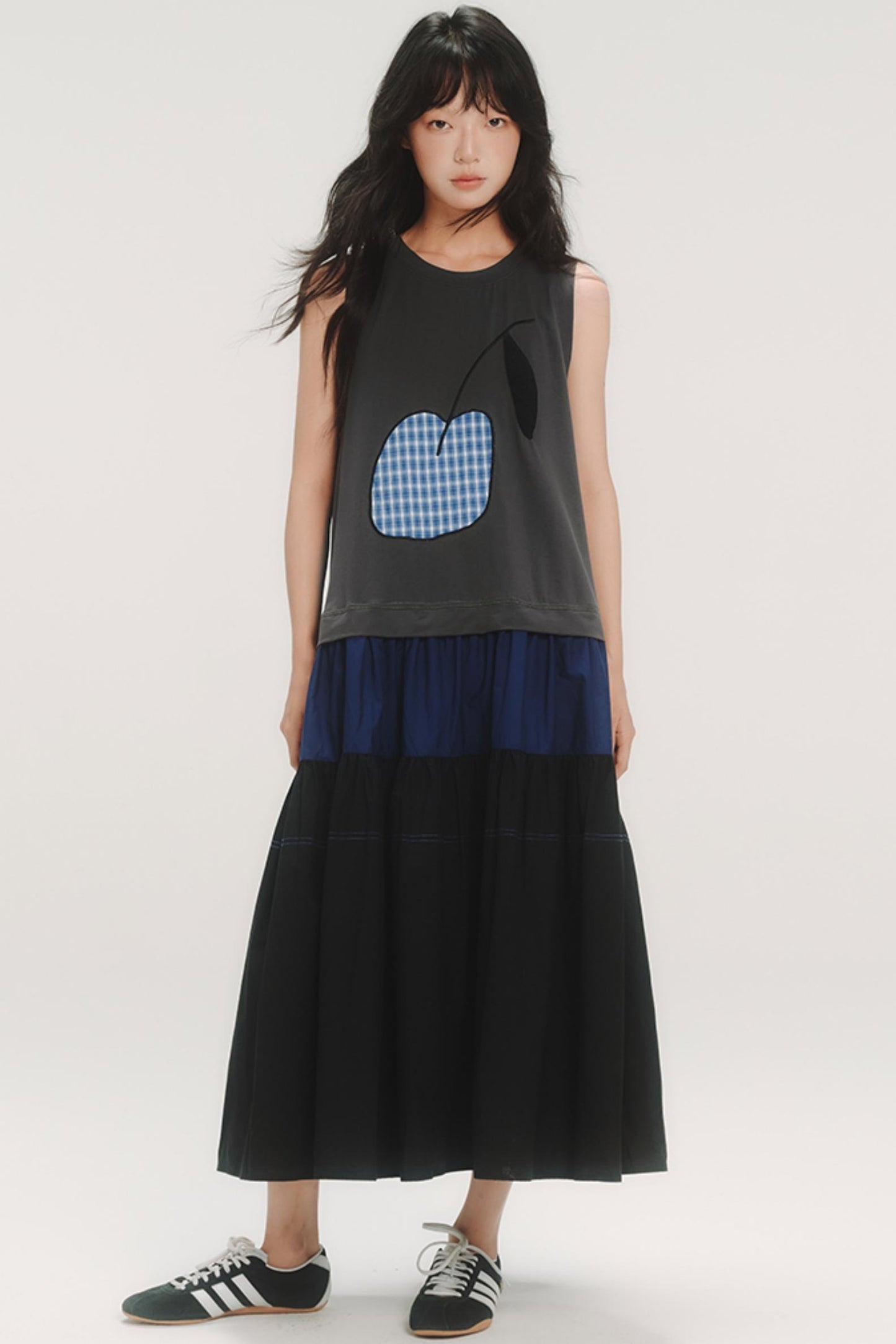 Cherry Applique Long Vest Dress