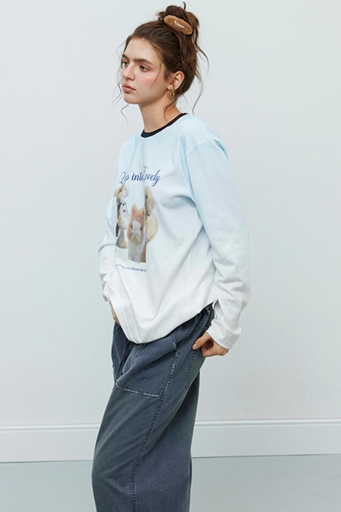 Rabbit Print Gradient Long Sleeve T-Shirt