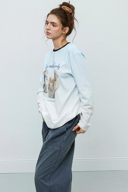 Rabbit Print Gradient Long Sleeve T-Shirt