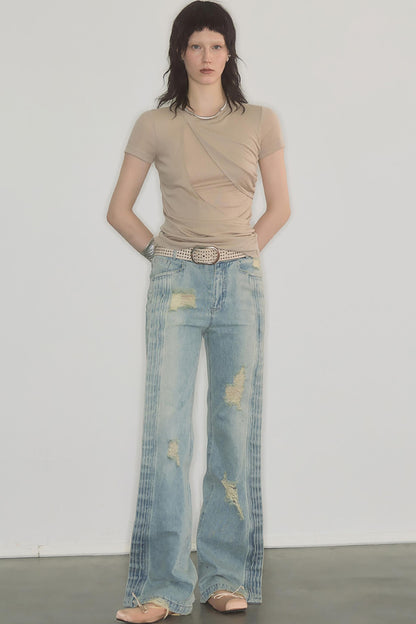 Irregularly Pleated Wool Stacked Top