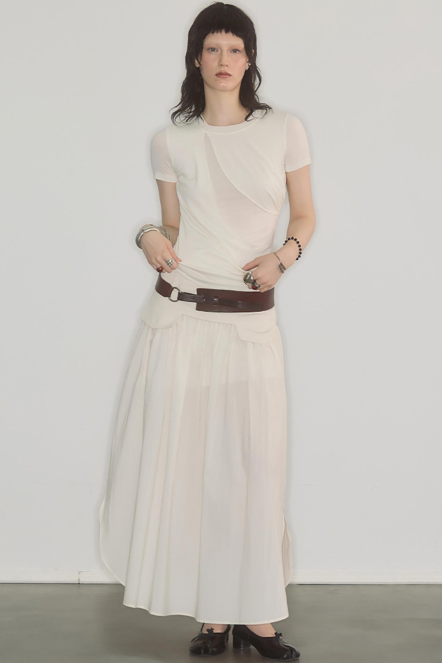 Irregularly Pleated Wool Stacked Top