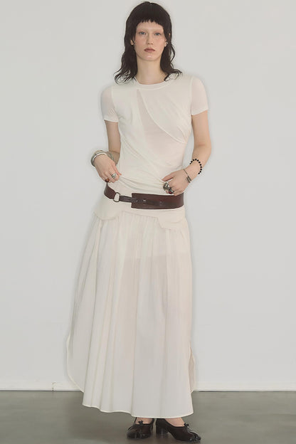 Irregularly Pleated Wool Stacked Top