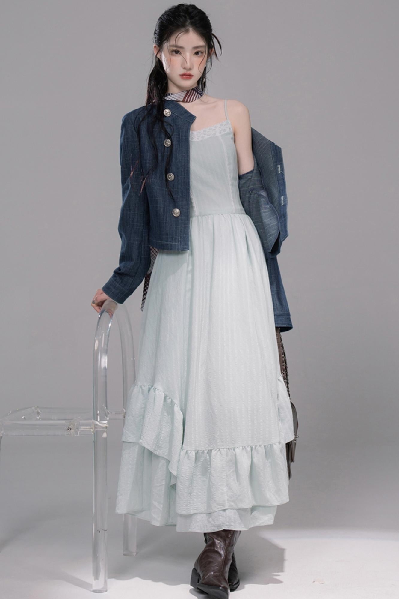 Misty Moon Blue Plaid Denim Jacket