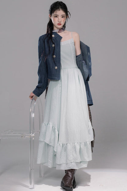 Misty Moon Blue Plaid Denim Jacket