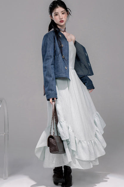 Misty Moon Blue Plaid Denim Jacket