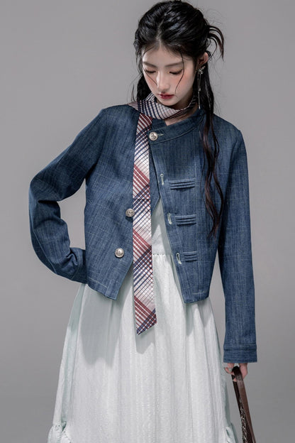 Misty Moon Blue Plaid Denim Jacket