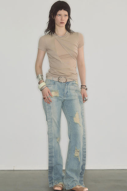 Irregularly Pleated Wool Stacked Top