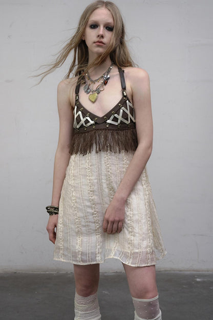 Luxury Halter Leather Dress