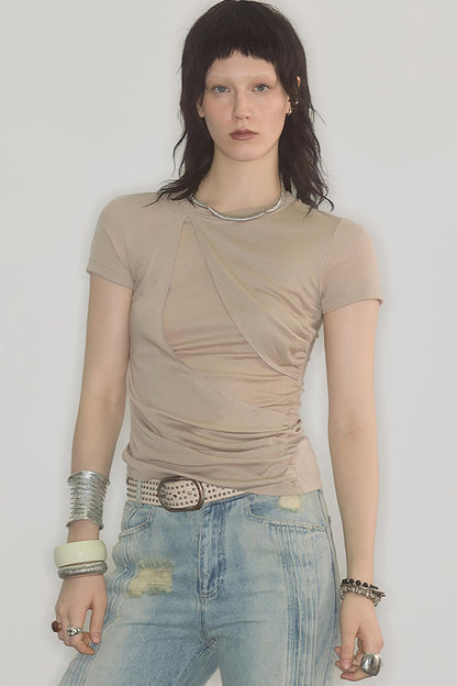 Irregularly Pleated Wool Stacked Top