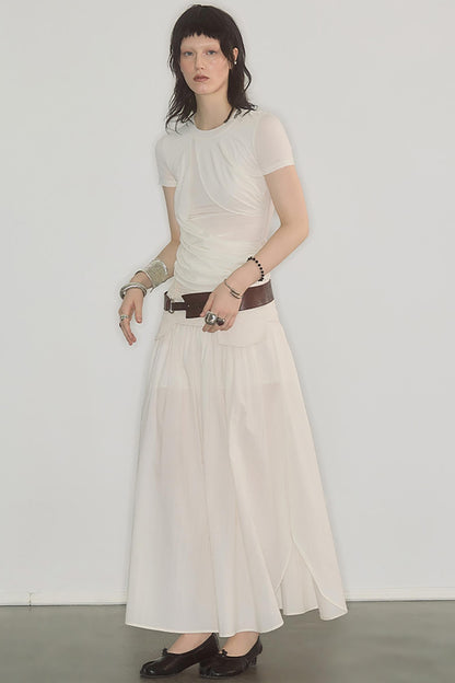 Irregularly Pleated Wool Stacked Top