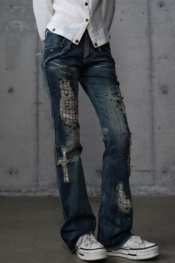 Distressed Straight Slim Jeans