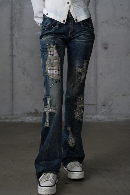 Distressed Straight Slim Jeans