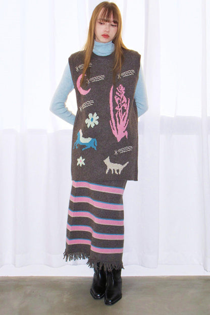 Retro Jacquard Sweater Vest Set