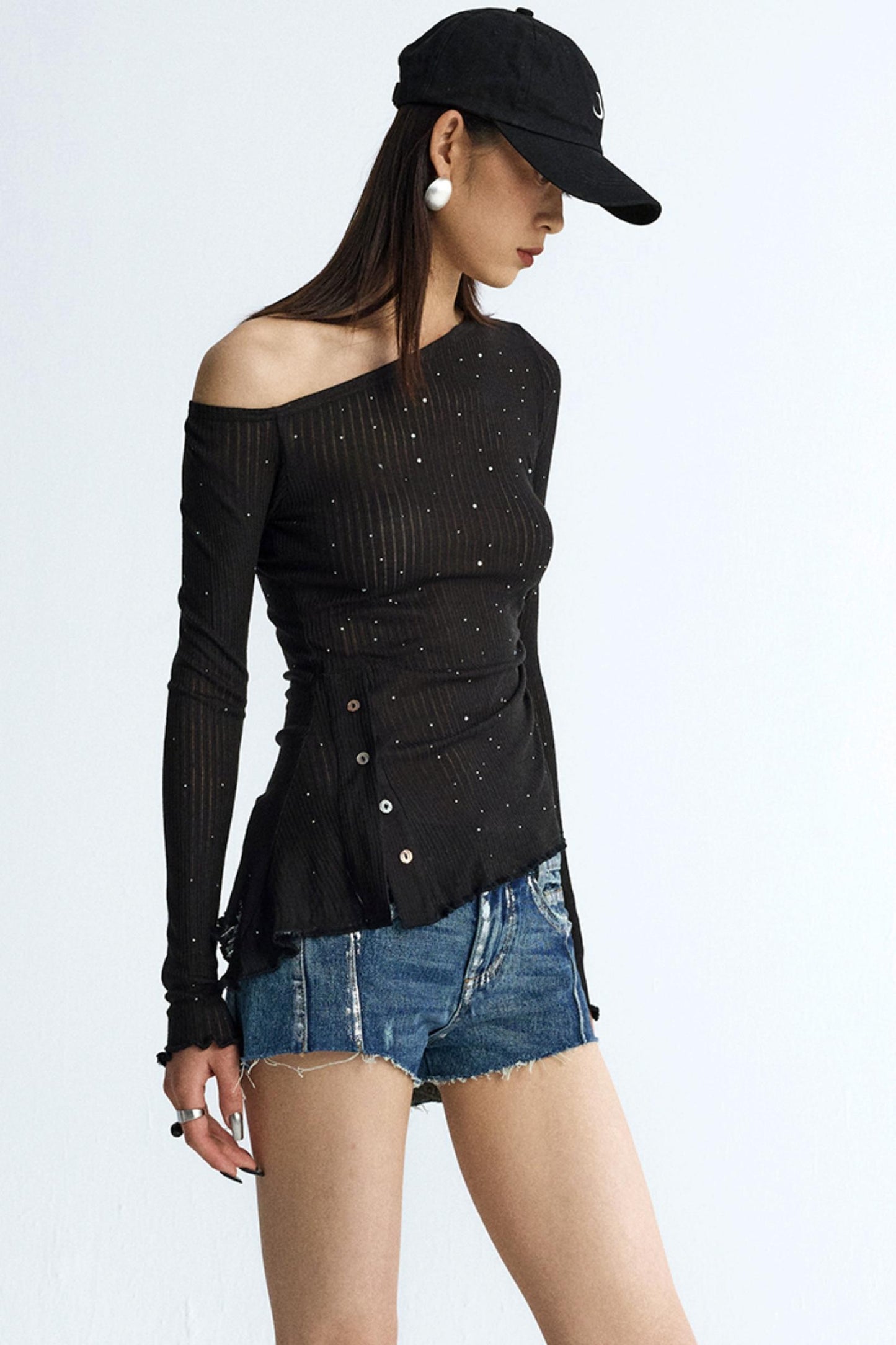Pleated Rhinestone Tee