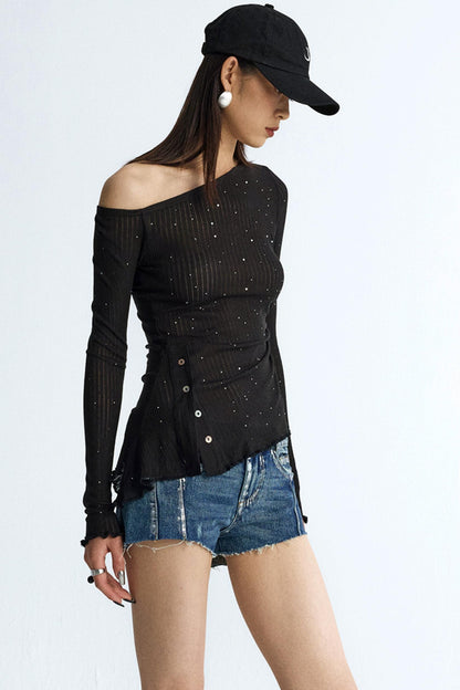 Pleated Rhinestone Tee