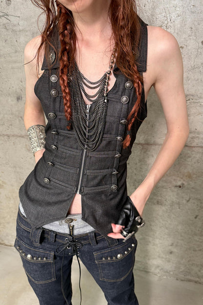 Slim Fit Double-Breasted Zipper Top