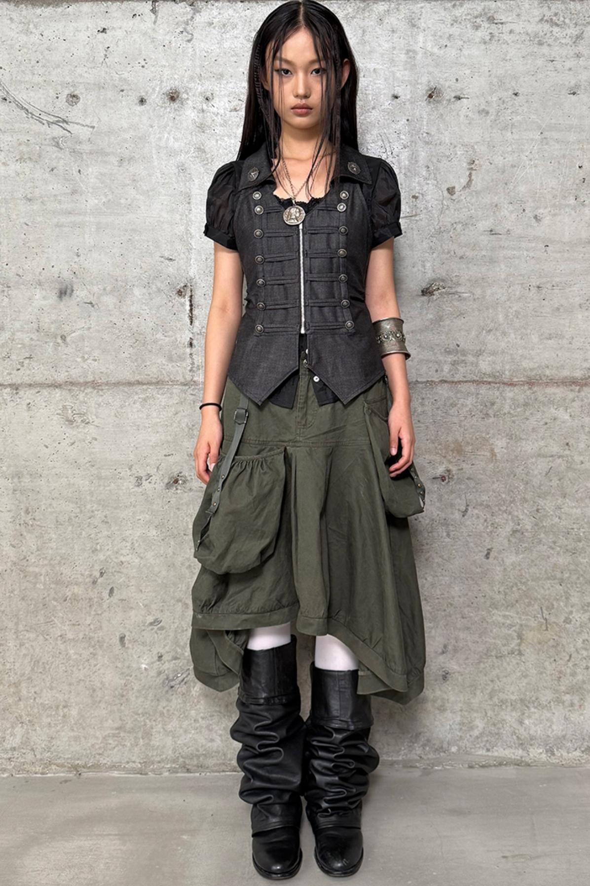 Slim Fit Double-Breasted Zipper Top