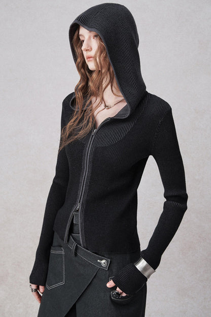 Dual-Open Hooded Cardigan