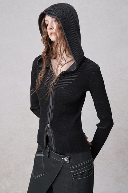 Dual-Open Hooded Cardigan