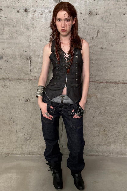 Slim Fit Double-Breasted Zipper Top