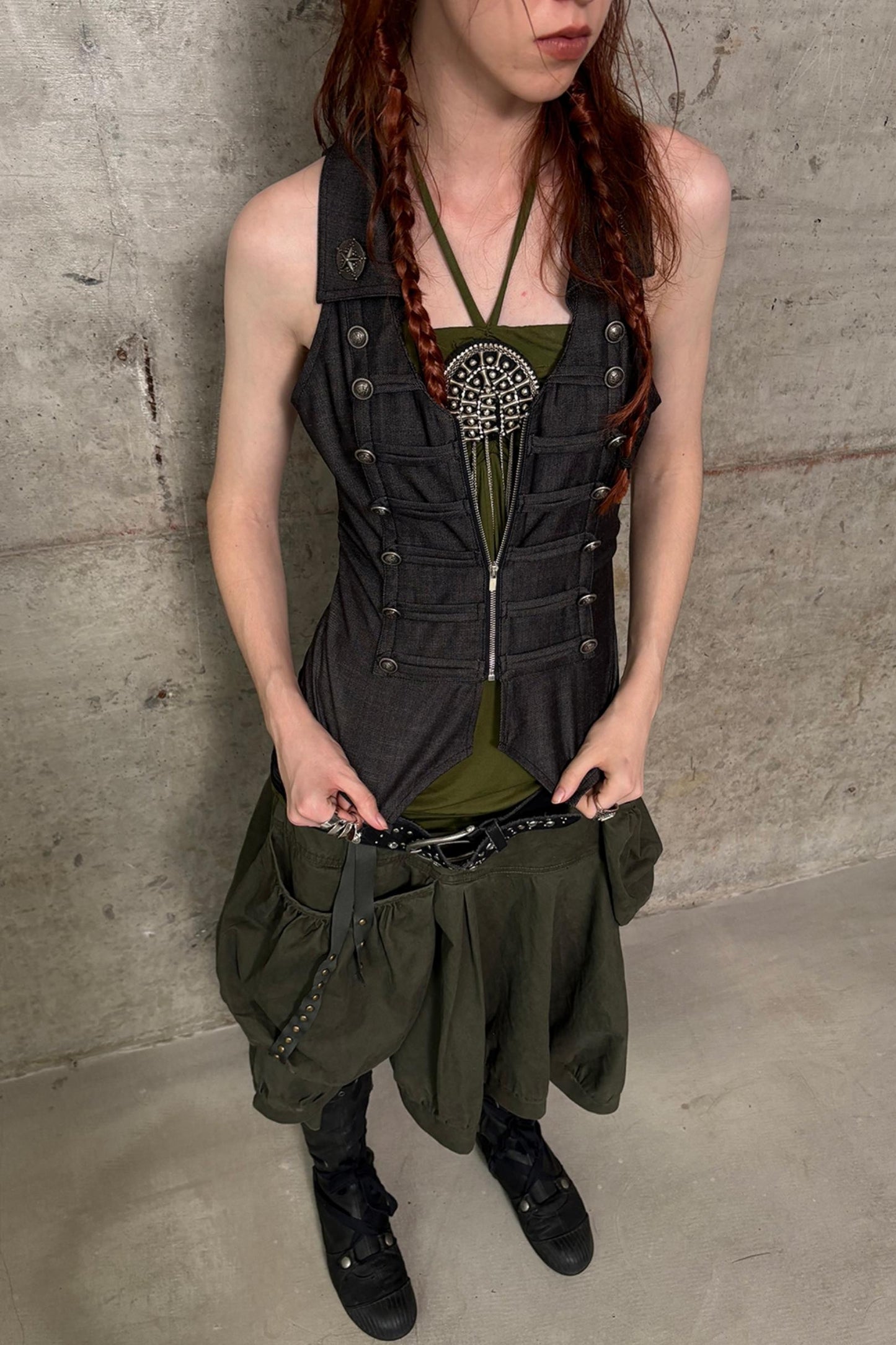 Slim Fit Double-Breasted Zipper Top