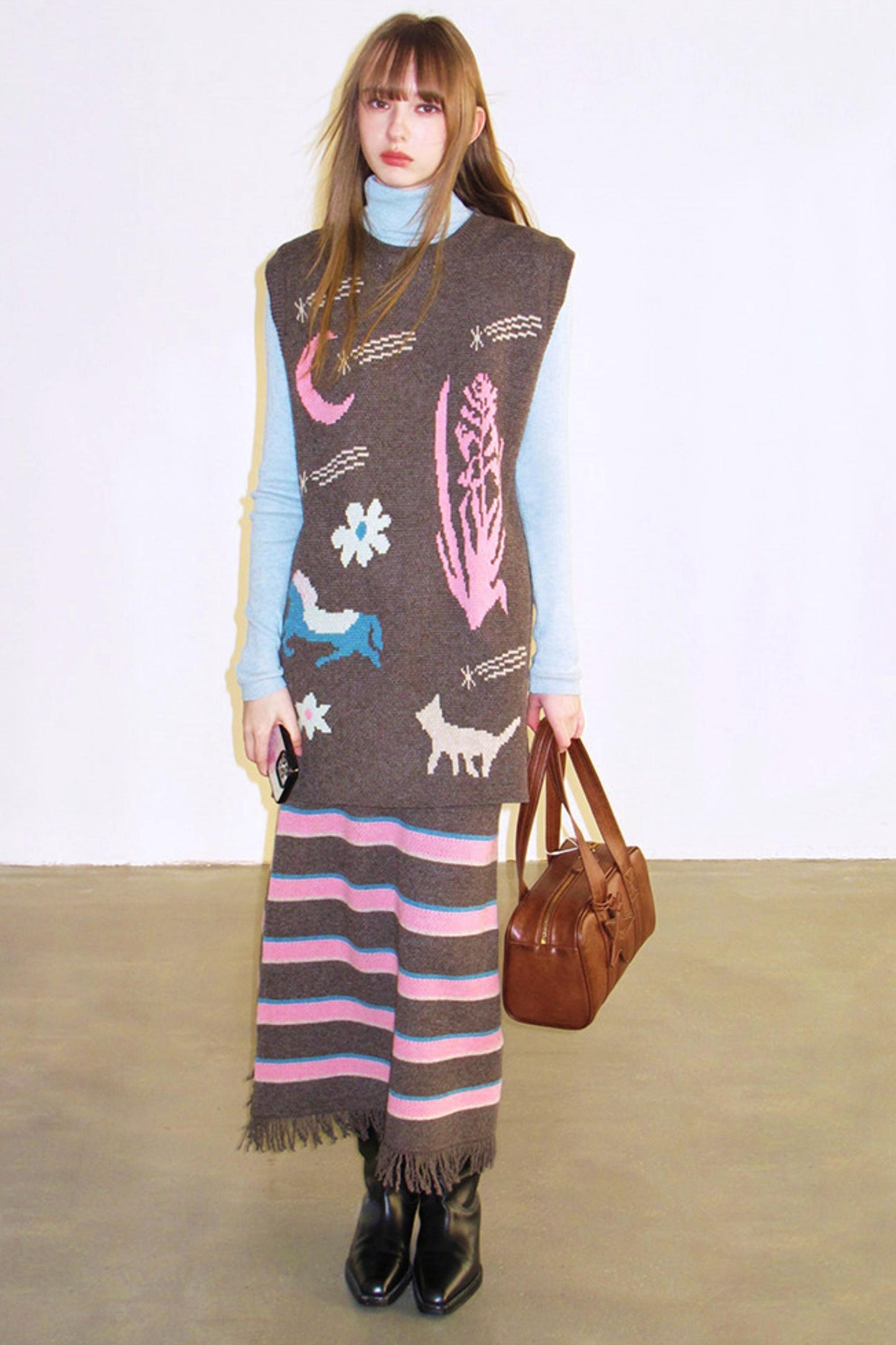 Retro Jacquard Sweater Vest Set