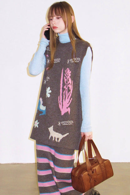 Retro Jacquard Sweater Vest Set