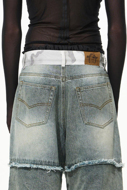 Camouflage Patchwork Denim Trousers