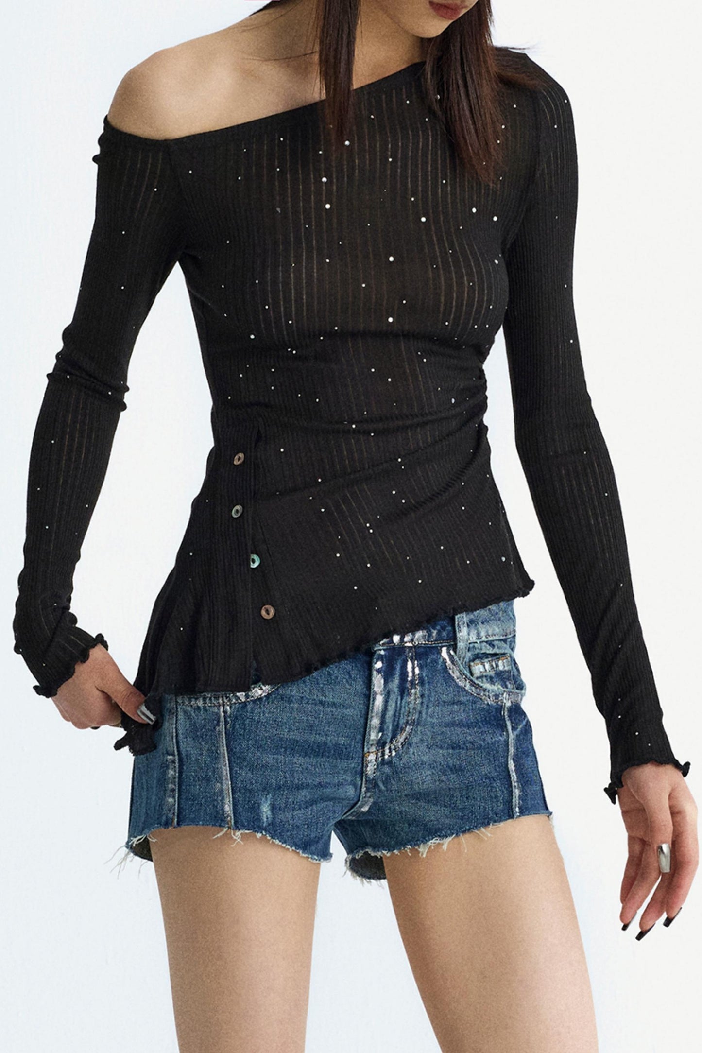 Pleated Rhinestone Tee