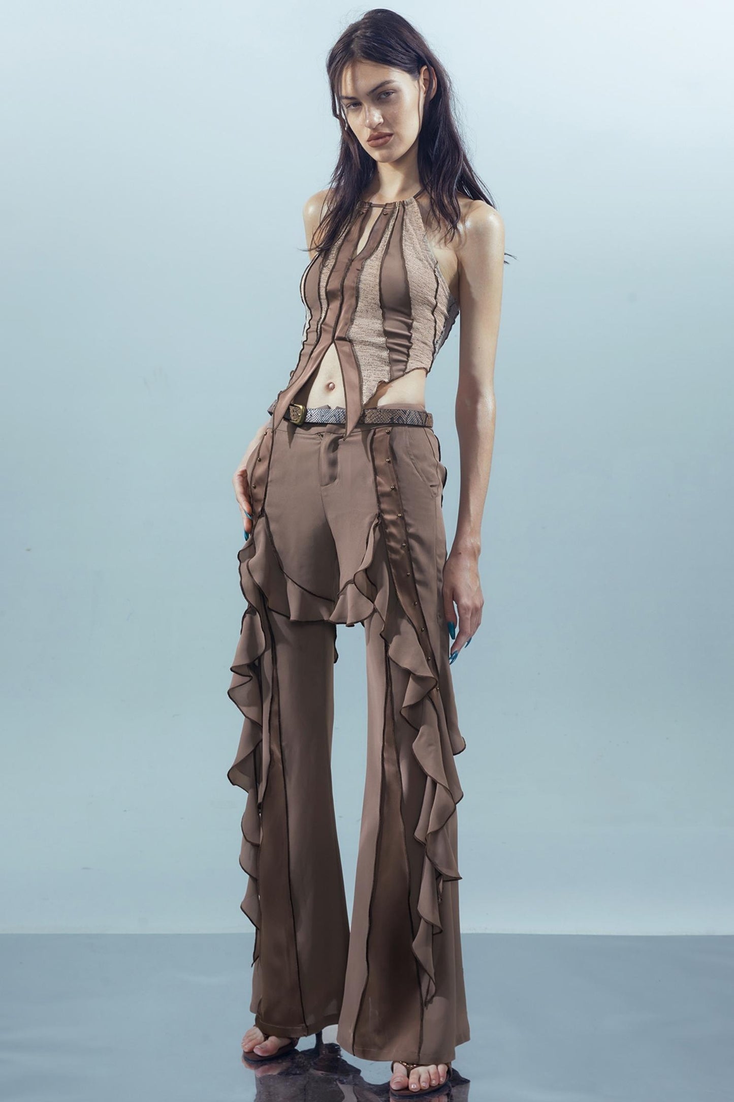 Fiery Chiffon Wide-Leg Trousers