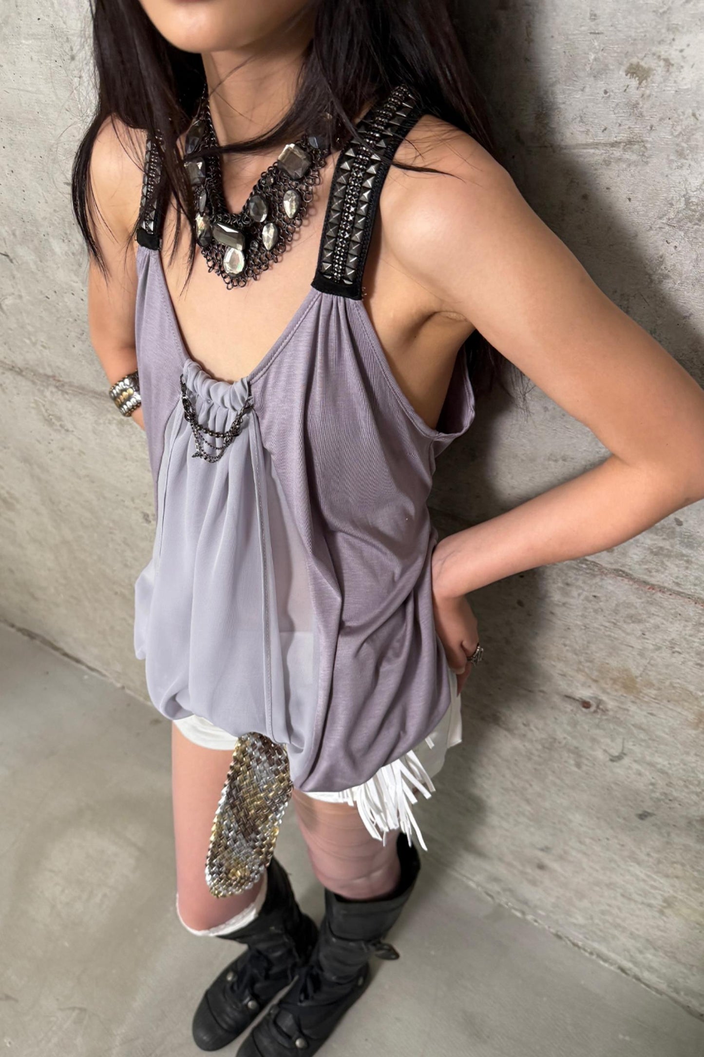 Metal-Studded Swing Tank Top