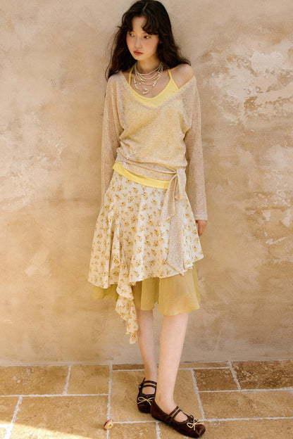 Original Brown Yellow Layered Blouse Skirt Set-Up