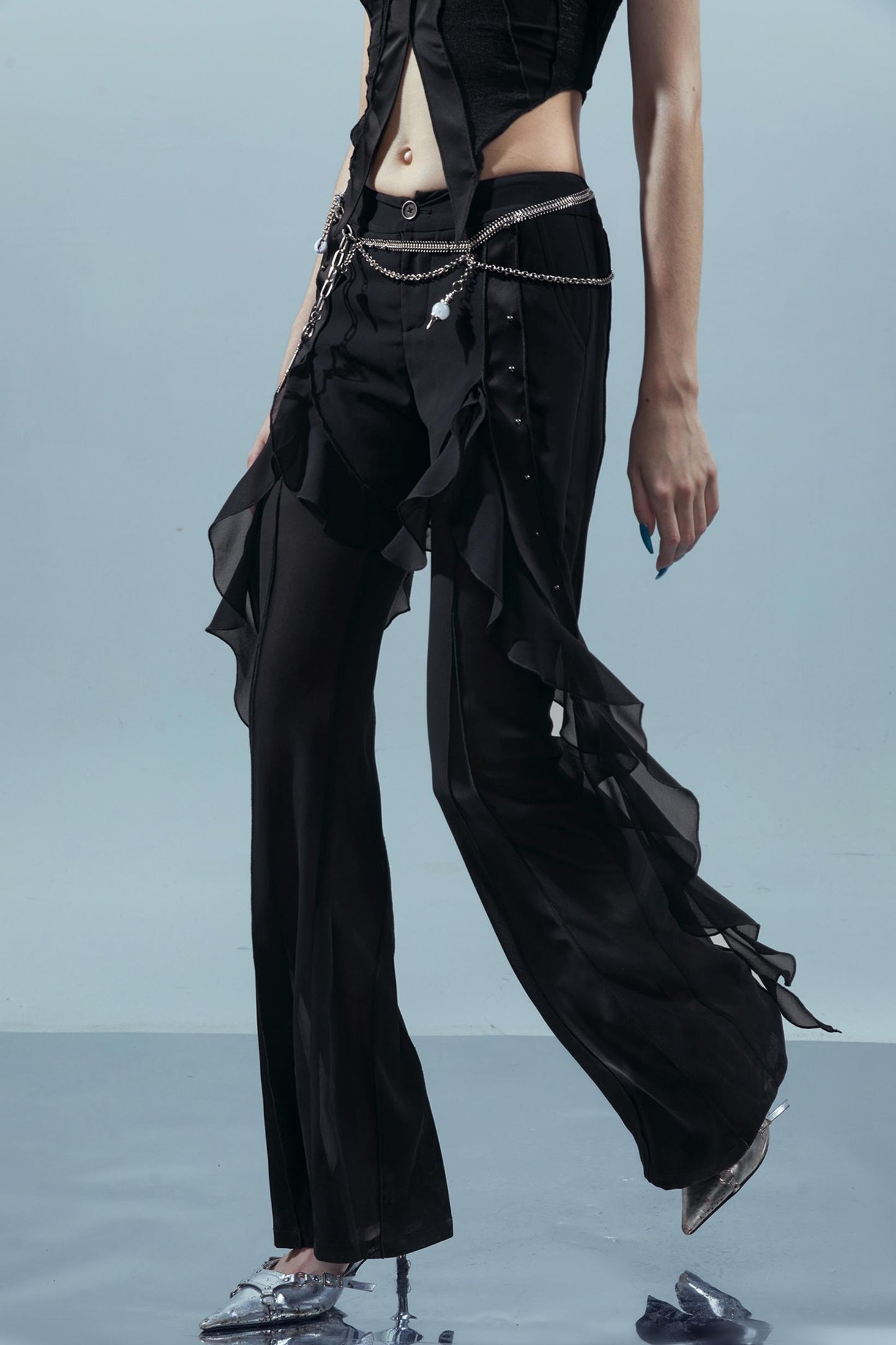 Fiery Chiffon Wide-Leg Trousers