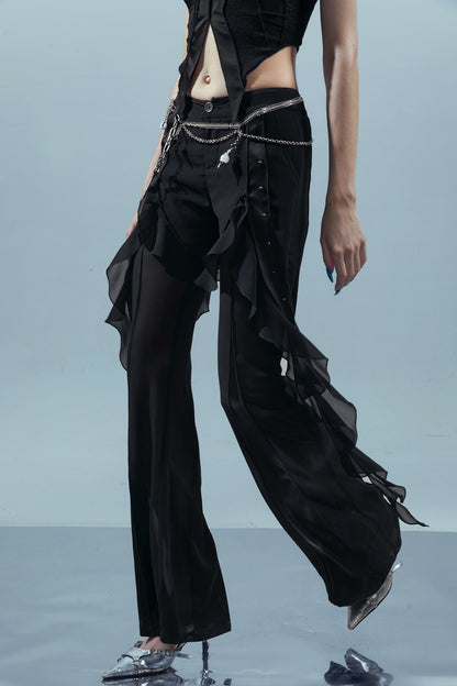 Fiery Chiffon Wide-Leg Trousers