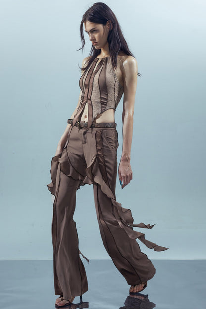 Fiery Chiffon Wide-Leg Trousers