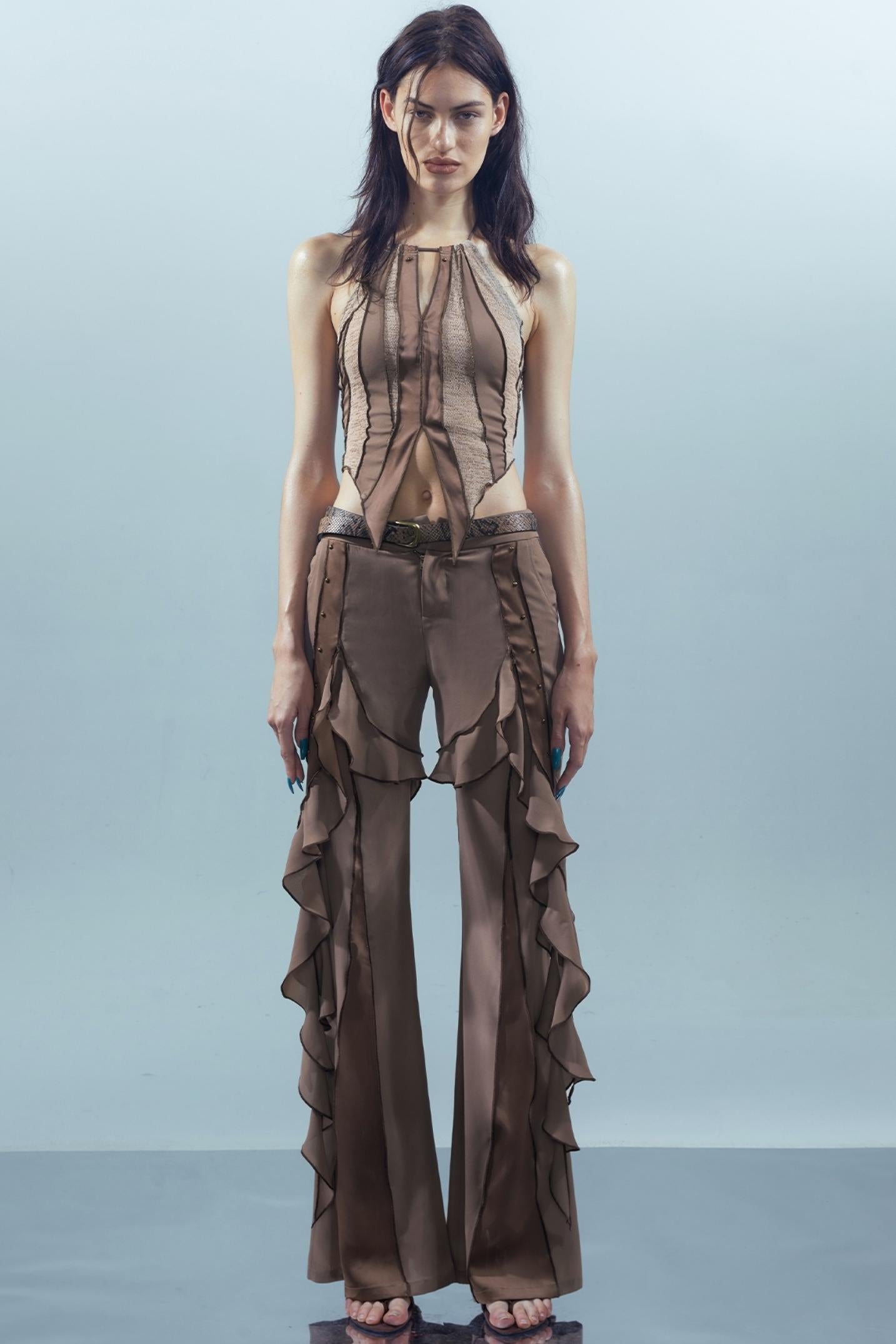 Fiery Chiffon Wide-Leg Trousers