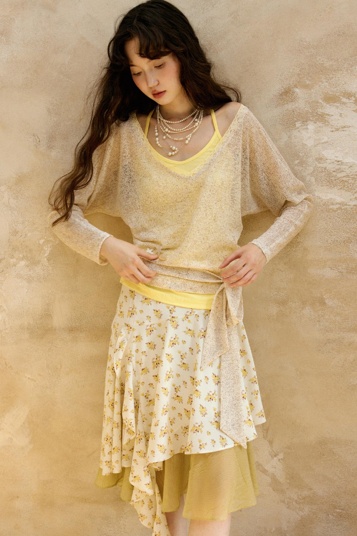 Original Brown Yellow Layered Blouse Skirt Set-Up