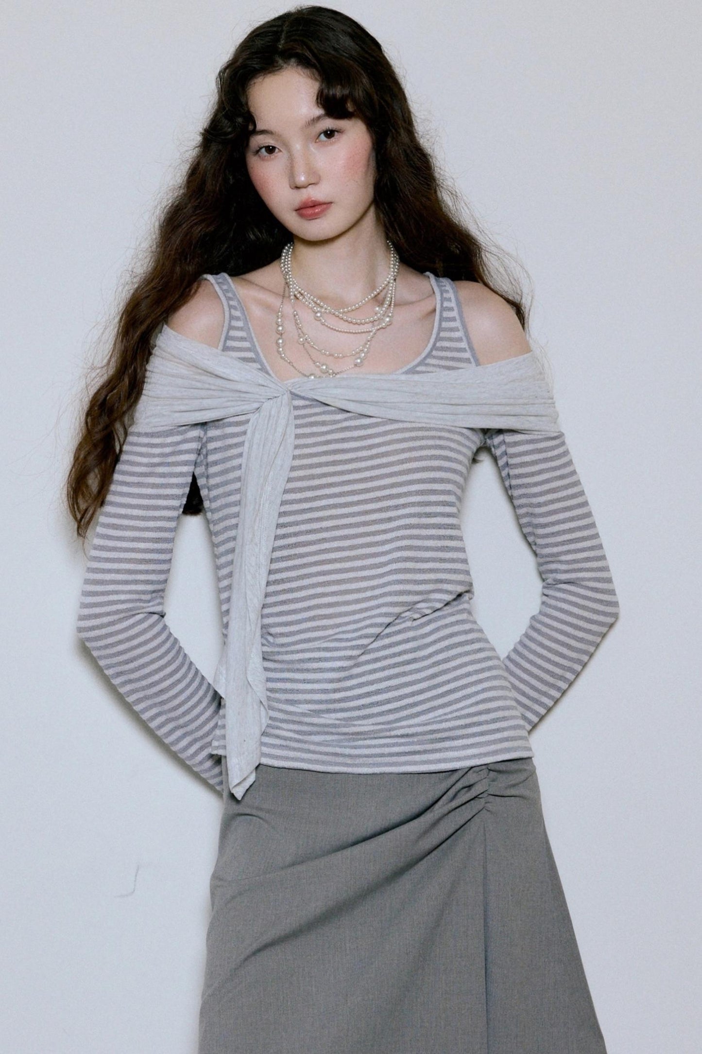 Fairy Stripe Knitted Top Skirt Set-Up