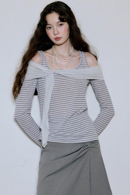 Fairy Stripe Knitted Top Skirt Set-Up