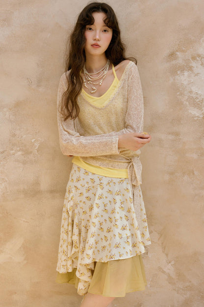 Original Brown Yellow Layered Blouse Skirt Set-Up